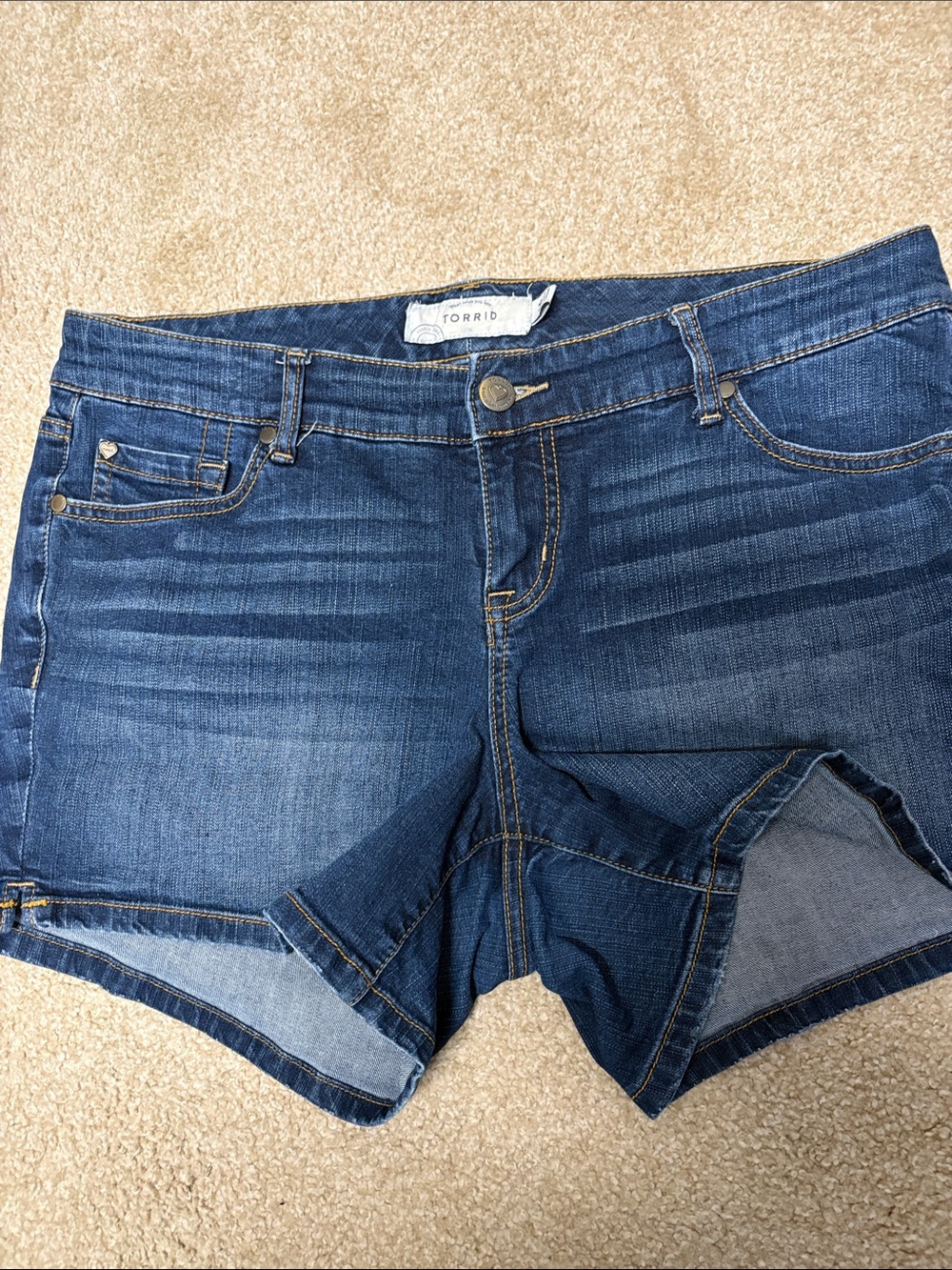 torrid Mid Wash Blue Denim Shorts with Contrast Stitching